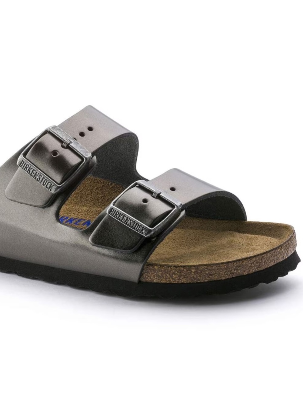 NEW Birkenstock Arizona SFB Metallic Anthracite Leather Sandals EU 41 Regular
